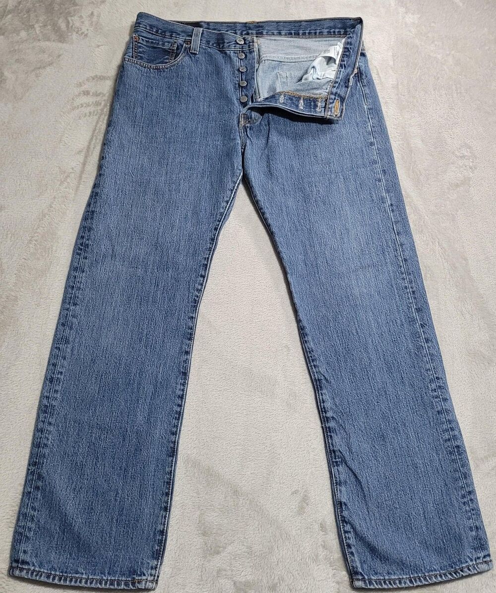 Levi's 501 Jeans Mens 36x32 Blue Med Wash Straight Button Fly Denim Cotton